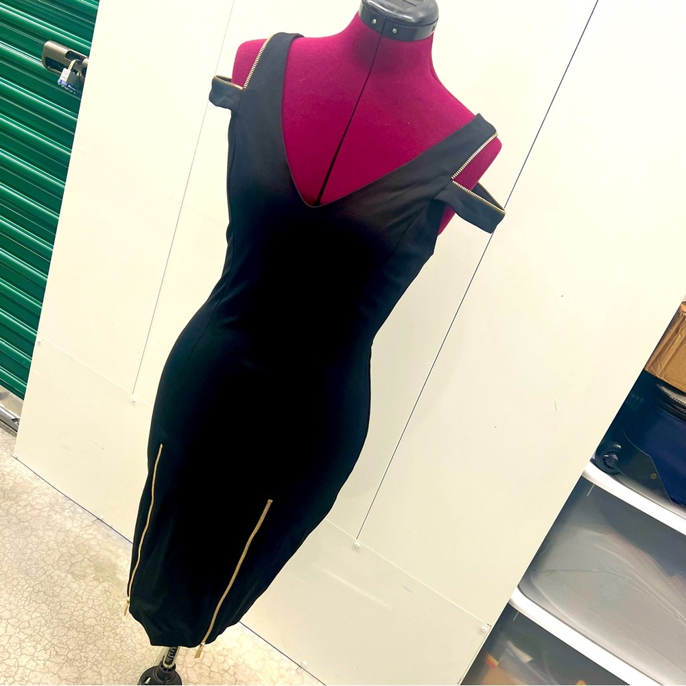 Sexy Midi Zip Black Dress
